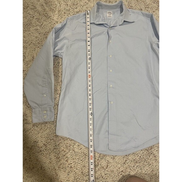 Brooks Brothers Shirt Mens 1818 16.5 35 Blue Made In USA Cotton Woven - Picture 6 of 12
